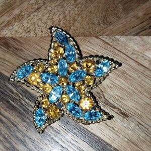 Vintage Gold and Blue Starfish Brooch